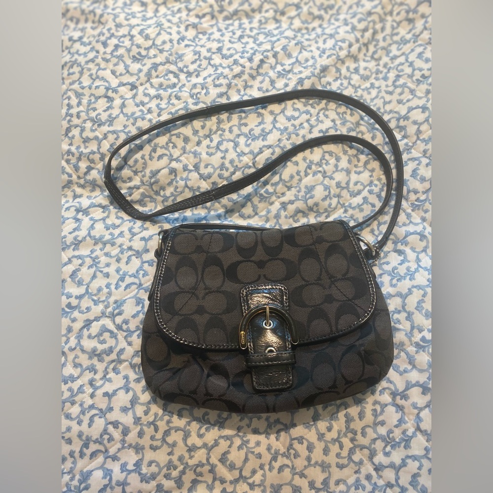 Coach Black Signature Crossbody Bag with Gold-Tone Buckle